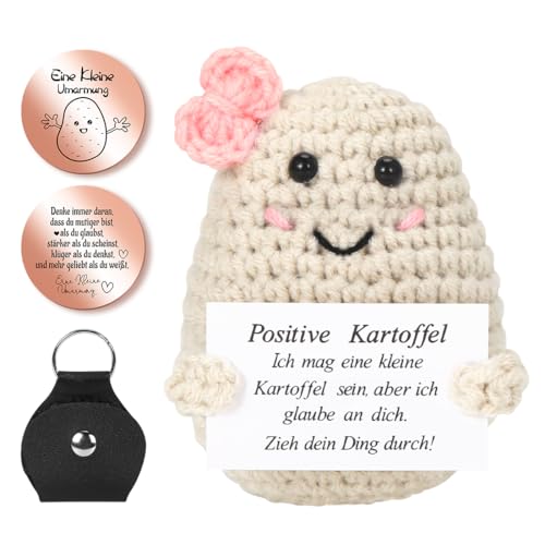 Pocket Hug Positive Kartoffel, Positive Potato und Rosegold Glücksbringer, Kreative Strickwolle Kartoffel Puppe mit Positiver Energiekarte, Mutmacher Prüfung Geschenk für Beste Freund Frauen von Sprinlot