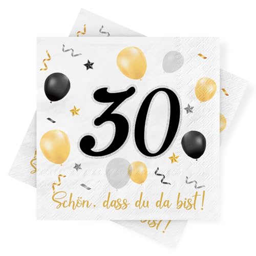 Servietten 30. geburtstag, 30 Stück Schwarze Gold Geburtstags Servietten, Deko 30. Geburtstag Schön, dass Du da bist, 3-Lagig Papierservietten für Mann Frau Geburtstag Feier Jubiläum Tischdekoration von Sprinlot