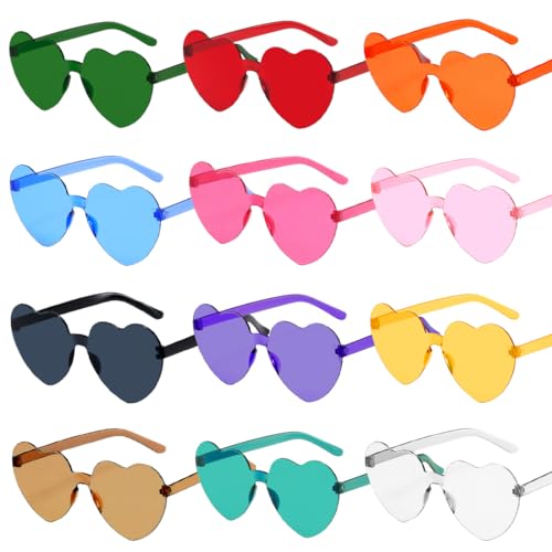 Sprinlot Herz Sonnenbrille Bunt, 12 Paar Herz Party Brillen, Bunt Heart Shaped Brille, Brille Herzform, Lustige Brille für Fasching Foto Requisiten Geburtstags von Sprinlot