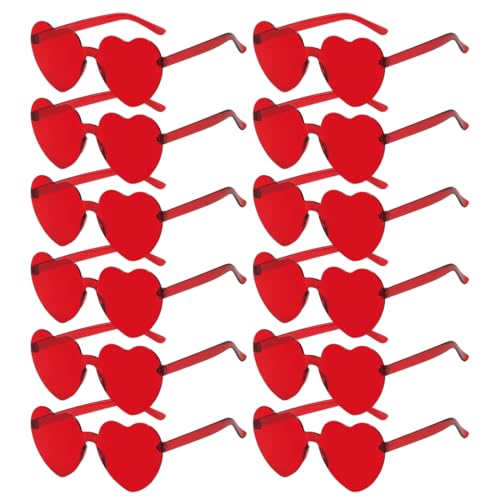 Sprinlot Herz Sonnenbrille Rot, 12 Paar Herz Party Brillen, Rot Heart Shaped Brille, Brille Herzform, Lustige Brille für Fasching Foto Requisiten Geburtstags von Sprinlot