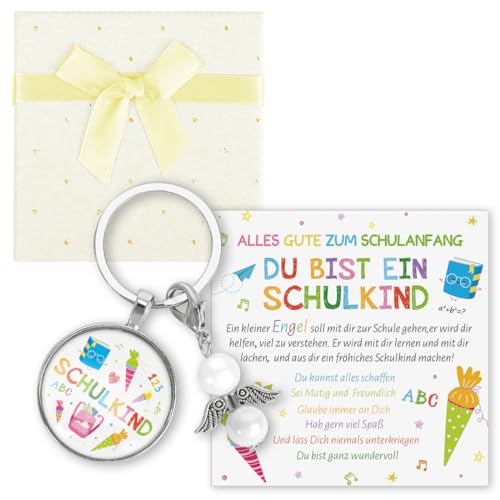 Sprinlot Schutzengel Schulanfang, Schutzengel Perlen Anhänger mit Karte Einschulung, Schulkind Geschenk, Glücksbringer Schulanfang, Erster Schultag Geschenk für Mädchen und Junge von Sprinlot