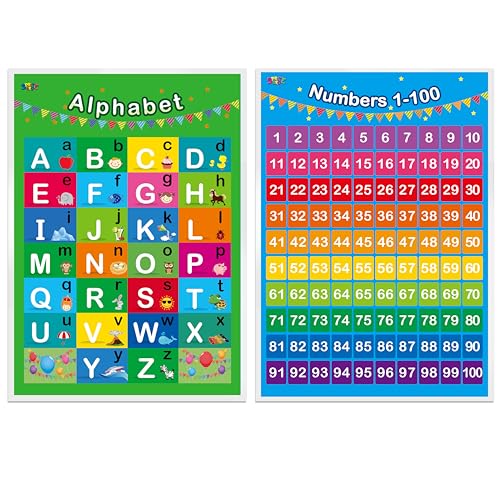 SpriteGru Alphabet, Zahlen 1-100,2 Laminierte Pädagogische Plakate Für Kleinkinder 17 "X 23" von SpriteGru