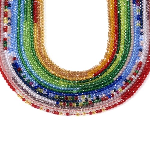 SPRITEWELRY Glasperlen, 2 mm, 15 Farben, facettierte, runde Glasperlen, Farbverlauf, kleine Rocailles, mehrfarbig, Mini-Glasperlen für Bastelarbeiten, Armbänder, Ohrringe, Halsketten, von Spritewelry