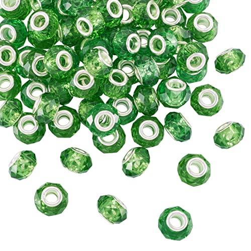 Spritewelry 100 Stück 14 mm grüne europäische Perlen großes Loch Glasperlen Lampwork lose Abstandshalter Perlen für St. Patrick's Day DIY Handwerk Schlangenketten Armband Halskette Ohrringe von Spritewelry