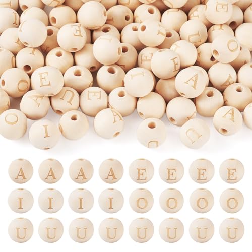 Spritewelry 100 Stück Holz-Buchstabenperlen, Vokal-Alphabet, runde Abstandshalter, lose Perlen für DIY-Halsketten, Armbänder, Schmuck, Basteln, 15 mm von Spritewelry