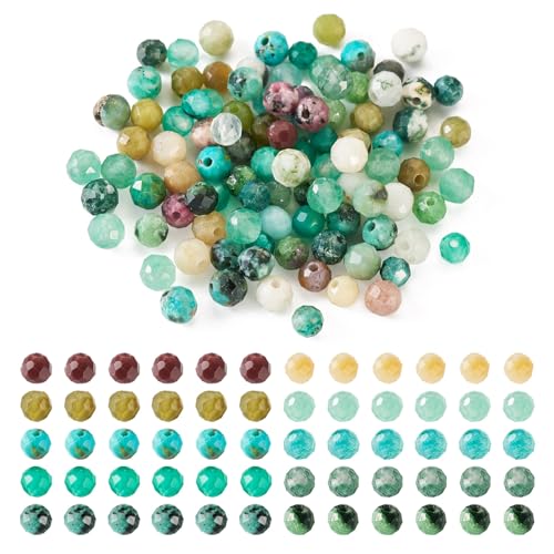 Spritewelry 100 Stück Natursteinperlen, 3 mm, facettierte, runde Edelsteine, Abstandshalter, lose Perlen für Bastelarbeiten, Armbänder, Halsketten, Schmuckherstellung von Spritewelry