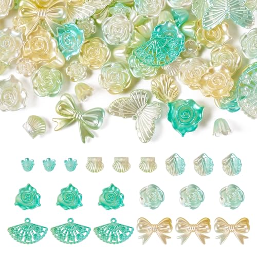 Spritewelry 100 g Acrylperlen, verschiedene Blumenblätter, Schleifen, Fächer, lose Perlen, Abstandshalter für Armbänder, Halsketten, Schlüsselanhänger, Schmuck, DIY, Basteln von Spritewelry