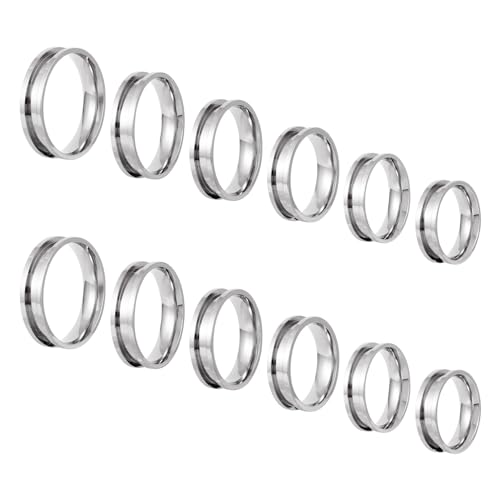 Spritewelry 12 Stück Blanko-Ringe aus Edelstahl, 6 mm breit, rund, gerillter Kern, Inlay-Ring-Einstellungen für Heimwerker, Handwerk, Schmuckherstellung, Silber von Spritewelry