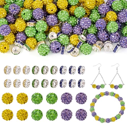 Spritewelry 120 Stück Mardi Gras Strass-Perlen, Kristallglas, Discokugeln, flach, rund, Abstandshalter, Diamant-Ton-Perlen für Halsketten, Armbänder, Schmuckherstellung von Spritewelry