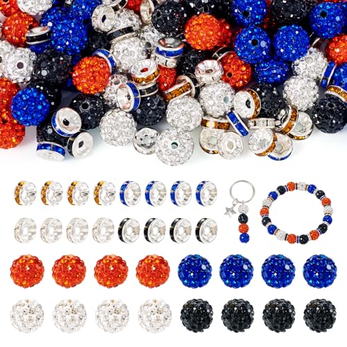 Spritewelry 120 Stück Strass-Perlen, Kristallglas, Discokugeln, flach, rund, Abstandshalter, Diamant-Ton-Perlen für Halskette, Armband, Schmuckherstellung, Blau / Orange von Spritewelry