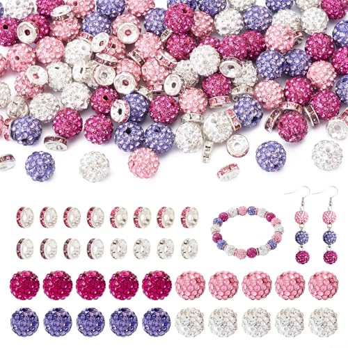 Spritewelry 120 Stück Strass-Perlen in Rosa und Violett, Kristallglas, Discokugeln, flach, rund, Abstandshalter, Diamant-Ton-Perlen für Halsketten, Armbänder, Schmuckherstellung von Spritewelry