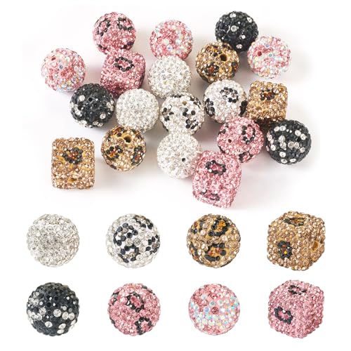 Spritewelry 19 Stück Polymer-Ton-Strass-Perlen, 16 mm, runde Kugeln, lose Perlen und 14,5 mm Würfel-Abstandshalter für DIY, Perlen, Stifte, Schlüsselbänder, Schlüsselanhänger, Taschen, Ketten, von Spritewelry