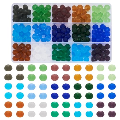 Spritewelry 195 Stück 10 mm Milchglasperlen, 15 Farben, matt, facettiert, Glas-Rondelle, lose Abstandshalter für DIY-Armbänder, Halsketten, Schmuckherstellung von Spritewelry