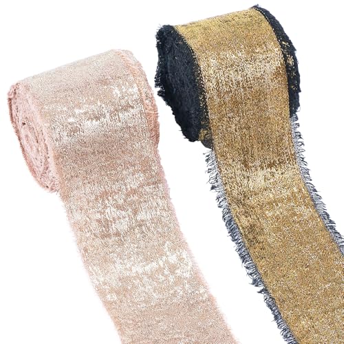 Spritewelry 2 Rollen schimmerndes Chiffon-Seidenband mit ausgefransten Rändern für Geschenkverpackungen, Brautsträuße, Hochzeitseinladungen, Weihnachten, Party, Heimdekoration von Spritewelry