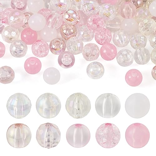 Spritewelry 200 Stück 8 mm transparente Acrylperlen in 10 Stilen, runde Kugeln, Kunststoff-Kristallperlen, Abstandshalter, lose Perlen für Handwerk, Armband, Schmuckherstellung, Windspiele, von Spritewelry