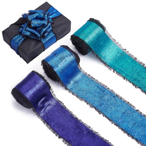 Spritewelry 3 Rollen schimmerndes ausgefranstes Seiden-Satin-Chiffon-Stoffband für Geschenkverpackungen, Blumensträuße, Hochzeitseinladungen, Weihnachten, Party, Heimdekoration von Spritewelry