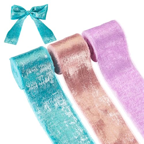 Spritewelry 3 Rollen schimmerndes ausgefranstes Seiden-Satin-Chiffon-Stoffband für Geschenkverpackungen, Brautsträuße, Hochzeitseinladungen, Weihnachten, Party, Heimdekoration von Spritewelry