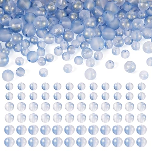 Spritewelry 300pcs Glasperlen Runde Glasperlen Milchglasperlen Kristallperlen 8mm Runde Spacer Perlen 6/10mm Runde Perlen mit Glitzer für Armbänder Halskette DIY Machen Handwerk (Hellblau) von Spritewelry