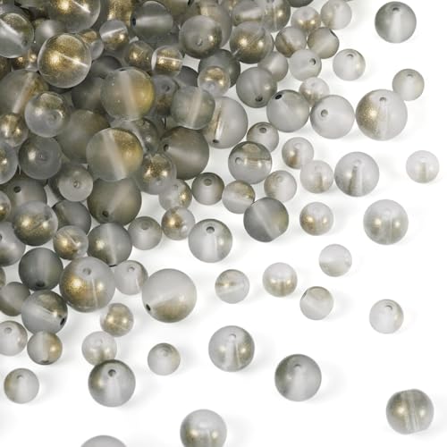 Spritewelry 300pcs Glasperlen Runde Glasperlen Milchglasperlen Kristallperlen 8mm Runde Spacer Perlen 6/10mm Runde Perlen mit Glitzer für Armbänder Halskette DIY Making Crafts (Grau) von Spritewelry