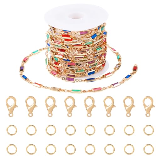 Spritewelry 3M Kristall Strass Halsketten Vergoldete Messing Strass Tasse Kette Links mit Karabinerverschluss Sprung Ringe für Armband Halskette Schmuck Machen von Spritewelry