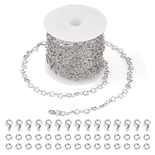 Spritewelry 4,9–5 m/Set Sterngliederketten aus Platin, gelötete Messing-Sternketten mit Biegeringen, Karabinerverschlüssen für Armbänder, Halsketten, Schmuckherstellung von Spritewelry