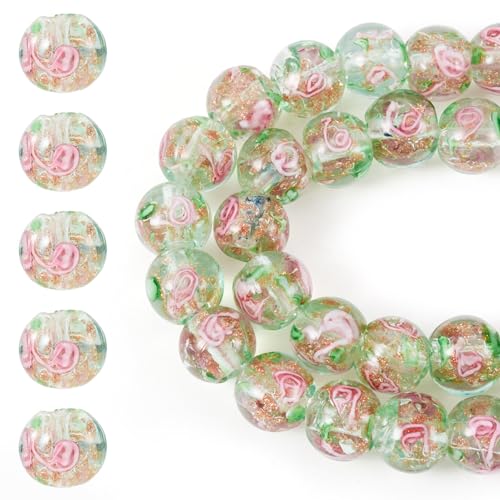 Spritewelry 40 Stück/Strang, handgefertigt, Goldsand, Lampwork-Perlen, runde Abstandshalter, lose Perlen mit Blume für DIY-Armbänder, Halsketten, Schmuckherstellung, 10 mm, Dunkelmeergrün Spritewelry 40 Stück/Strang, handgefertigt, Goldsand, Lampwork-Perlen, runde Abstandshalter, lose Perlen mit Blume für DIY-Armbänder, Halsketten, Schmuckherstellung, 10 mm, Dunkelmeergrün von Spritewelry