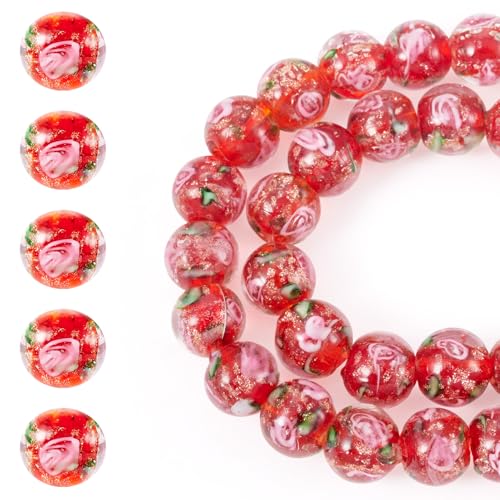 Spritewelry 40 Stück/Strang, handgefertigt, Goldsand, Lampwork-Perlen, runde Abstandshalter, lose Perlen mit Blume für DIY-Armbänder, Halsketten, Schmuckherstellung, 10 mm Schamottstein Spritewelry 40 Stück/Strang, handgefertigt, Goldsand, Lampwork-Perlen, runde Abstandshalter, lose Perlen mit Blume für DIY-Armbänder, Halsketten, Schmuckherstellung, 10 mm Schamottstein von Spritewelry