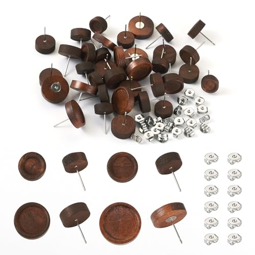 Spritewelry 40 Stück Holz-Ohrstecker-Rohlinge, Cabochons, flache runde Holz-Ohrring-Lünette, Rohlinge für Heimwerker, Handwerk, Schmuckherstellung von Spritewelry