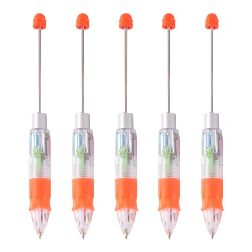 Spritewelry 5 x Kugelschreiber, Perlenstifte, Bulk-Kunststoff-Kugelschreiber zum Selbermachen, personalisierter Stift mit Schmuckperlen, Dekorationen, Büro, Schule, Orange von Spritewelry