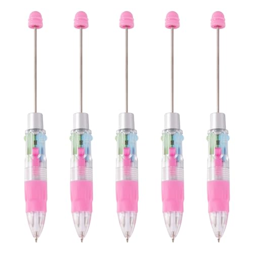 Spritewelry 5 x Kugelschreiber, Perlenstifte, Bulk-Kunststoff-Kugelschreiber zum Selbermachen, personalisierter Stift mit Schmuckperlen, Dekorationen, Büro, Schule (Rosa) von Spritewelry