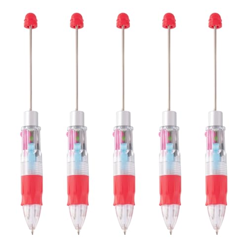 Spritewelry 5 x Kugelschreiber, Perlenstifte, Großpackung, DIY-Stift, Kunststoff-Kugelschreiber für DIY, personalisierter Stift mit Schmuckperlen, Dekorationen, Büro, Schule (rot) von Spritewelry