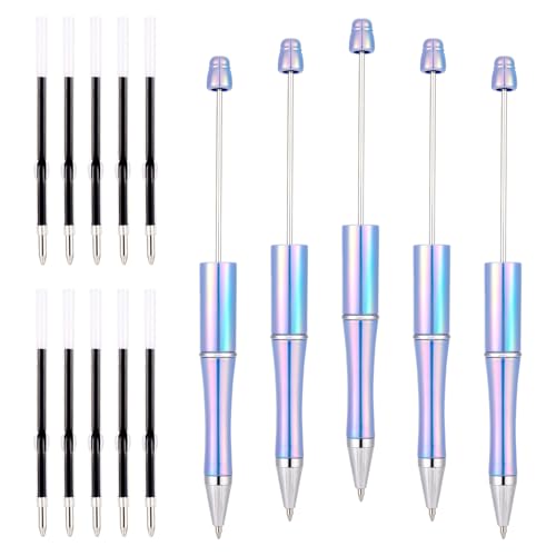 Spritewelry 5 x Perlenstifte, Kugelschreiber, DIY-Perlenstifte, Kunststoff-Kugelschreiber mit 10 Nachfüllungen für DIY-Stifte, Dekorationen, Büro, Schule (Kornblumenblau) von Spritewelry