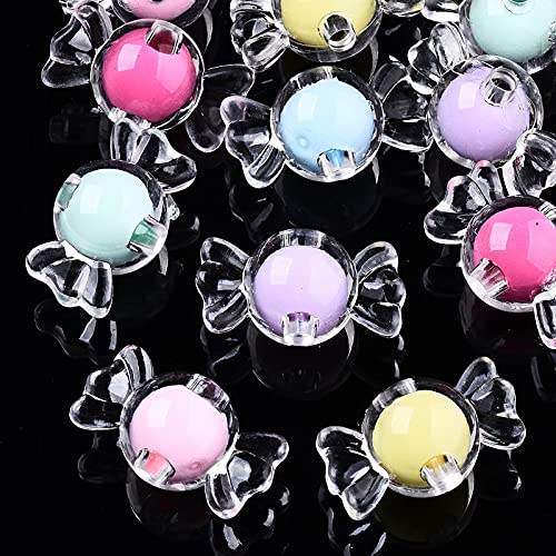 Spritewelry 50 Stück 11 mm Candy transparente Acrylperlen bunt lose Abstandshalter Perlen große Kunststoffperlen in Perle für Halsketten, Armbänder, Schlüssel, Schmuckherstellung, Loch: 3 mm von Spritewelry