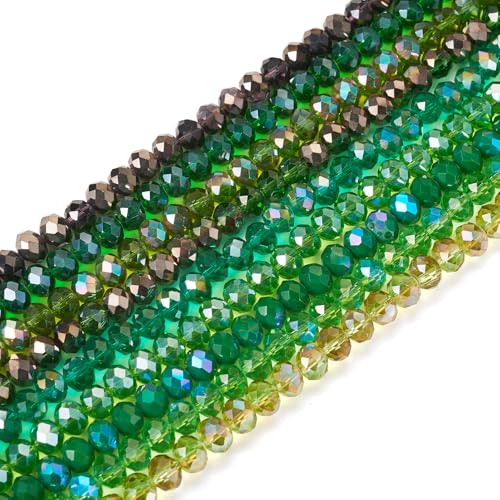 Spritewelry 585 Stück grüne Glasperlen, Stränge, 8 mm, Rondelle, Kristallperlen, facettierte Doppelkegel, transparente Kristallperlen, lose Perlen für Halsketten, Armbänder, Schmuckherstellung von Spritewelry