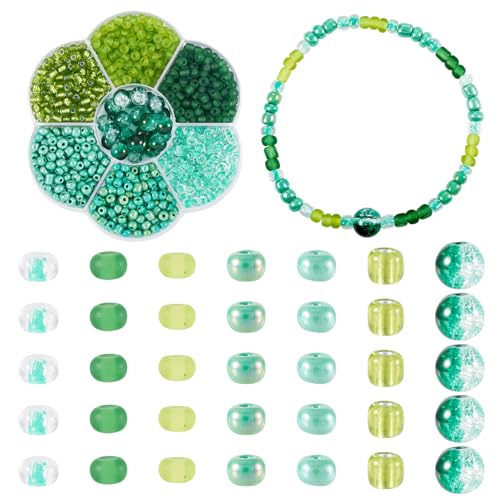 Spritewelry 7 Stile Pony Perlen sortiert Glas Rocailles Mini Runde Abstandshalter Freundschaftsarmband Kit für DIY Handwerk Handarbeit Schmuckherstellung Grün von Spritewelry