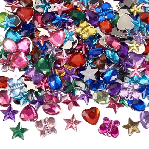 Spritewelry Acryl-Strass-Cabochons, verschiedene bunte flache Rückseite, Herz, Stern, Schmetterling, Edelsteine für Schmuckherstellung, Basteln, Nagelkunst, Kleidung, Dekoration, 600 Stück von Spritewelry