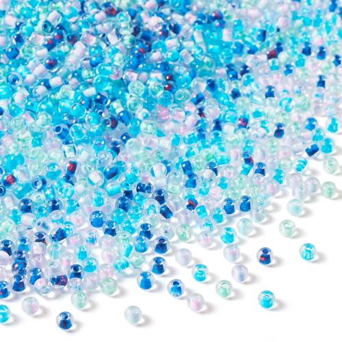 Spritewelry Blaue Glas-Rocailles, rund, kleine Pony-Perlen, Großpackung für Schmuckherstellung, lose Mini-Abstandshalter, gemischte Farben, transparente Rocailles-Perlen für Armbänder, Ohrringe, von Spritewelry