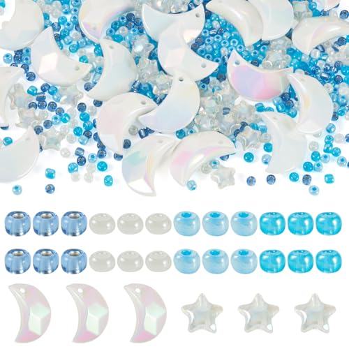 Spritewelry DIY Perlen Armbänder Kits 60 g Glas-Rocailles 20 Stück Regenbogen schillernde Acryl-Mond-Anhänger 25 Stück Acryl-Sternperlen für DIY Schmuckherstellung Armband Halskette Hellblau Spritewelry DIY Perlen Armbänder Kits 60 g Glas-Rocailles 20 Stück Regenbogen schillernde Acryl-Mond-Anhänger 25 Stück Acryl-Sternperlen für DIY Schmuckherstellung Armband Halskette Hellblau von Spritewelry