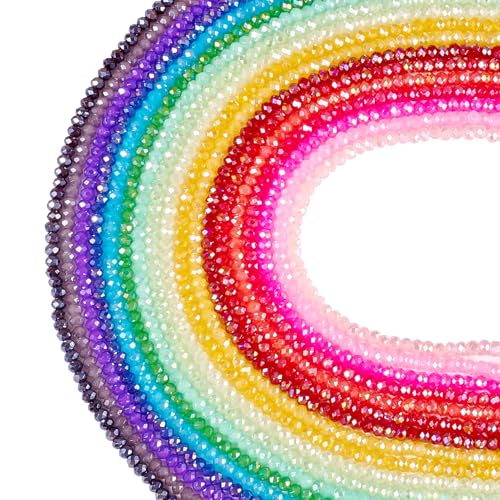 Spritewelry Facettierte Kristallglasperlen zur Schmuckherstellung, 3 mm, Regenbogen-Doppelkegel-Glasperlen, schillernde Rondelle-Perlen, Kristall-Abstandshalter für Armband, Halskette, 18 Farben, 18 von Spritewelry