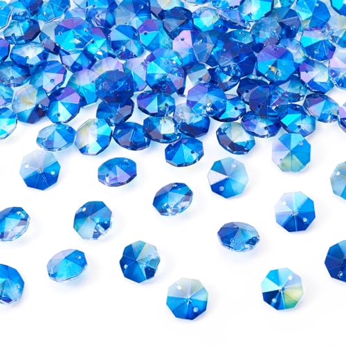 Spritewelry Glasperlen, achteckig, 2 Löcher, facettierte Kristallglasperlen, Charms, Verbindungsglieder für Schmuckherstellung, Kronleuchter, Dekoration, Blau, 90 Stück von Spritewelry