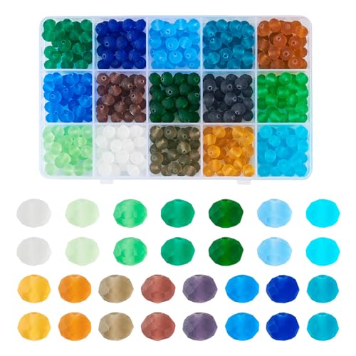 Spritewelry Glasperlen, matt, facettiert, lose Abstandshalter, 8 mm, 15 Farben, 405 Stück von Spritewelry