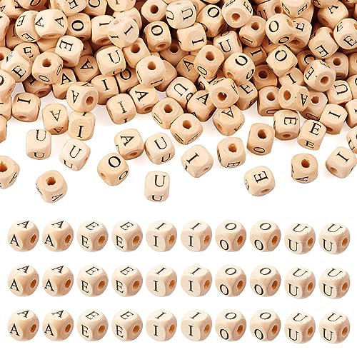 Spritewelry Holz-Buchstabenperlen, Abstandshalter aus Holz, Alphabet, Würfel, lose Perlen, quadratische Vokal-Buchstabenperlen für DIY-Halsketten, Armbänder, Schmuckherstellung, 10 mm, 250 Stück von Spritewelry