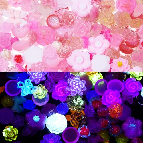 Spritewelry Leuchtende Blumen-Cabochons, gemischt, leuchtet im Dunkeln, Kunstharzperlen, Cabochons für Schmuckherstellung, Scrapbooking, Nagelkunst, Handyhüllen, Basteln, Rosa, 30 g von Spritewelry