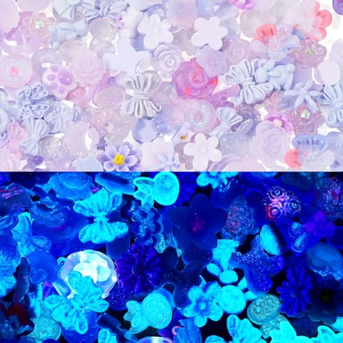 Spritewelry Leuchtende Blumen-Cabochons, gemischt, leuchtet im Dunkeln, Kunstharzperlen, Cabochons für Schmuckherstellung, Scrapbooking, Nagelkunst, Handyhüllen, Basteln, Violett, 30 g von Spritewelry