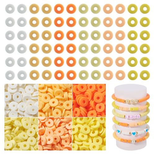 Spritewelry Polymer-Ton-Perlen, gelbe Scheiben, Ton-Perlen, Orange, flach, rund, Heishi-Perlen, Loch, 2 mm, für DIY-Armbänder, Halsketten, Handykette, Schmuckherstellung, 6 Farben, Gelb, 5640 Stück von Spritewelry