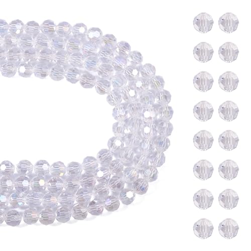 Spritewelry Transparente Glasperlen, 10 mm, facettierte, runde Kristallglasperlen, loser Abstandshalter für DIY-Armbänder, Halsketten, Windspiele, Schmuckherstellung, 4 Stränge von Spritewelry