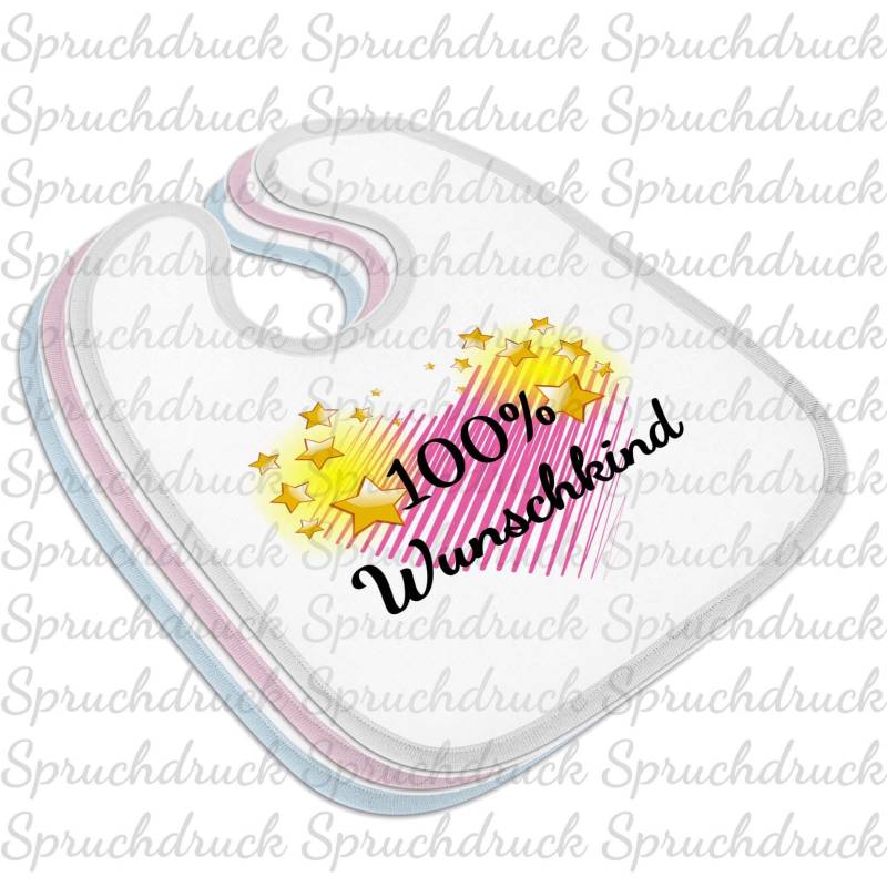 Babylätzchen 100% Wunschkind Blau Weiss Rosa Latz von Spruchdruck