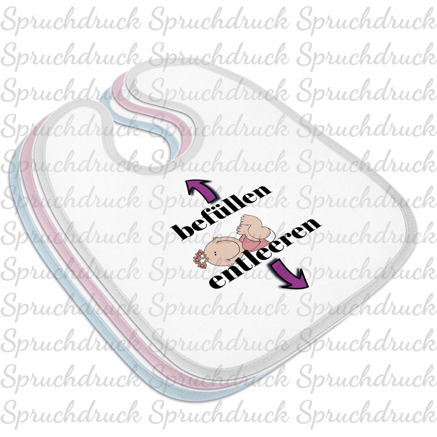 Babylätzchen Befüllen - Entleeren Mädchen Blau Weiss Rosa Latz von Spruchdruck