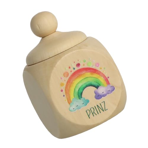 Spruchreif | Milchzahndose aus Holz mit Deckel und UV-Druck | Zahndose für Milchzähne | kleines Geschenk | Zahnfee | Prinz | Regenbogen von Spruchreif