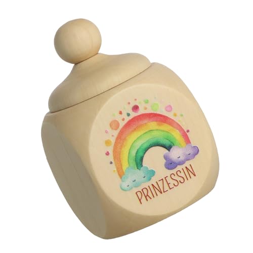 Spruchreif | Milchzahndose aus Holz mit Deckel und UV-Druck | Zahndose für Milchzähne | kleines Geschenk | Zahnfee | Prinzessin | Regenbogen von Spruchreif